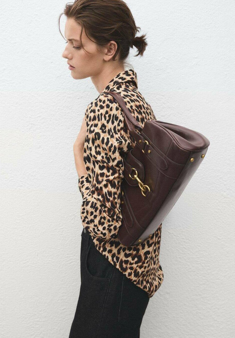 Mango blouse met lange mouwen en print - Blouse met knoopsluiting - bruin