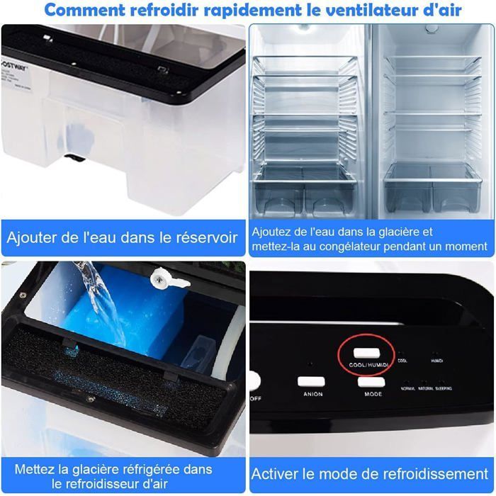Aire acondicionado portátil COSTWAY de 8 litros y 75 W - Enfriador de aire con control remoto - Temporizador de 7,5 horas - Pantalla LED - Oscilación de 70° - 38 x 28,5 x 74 cm