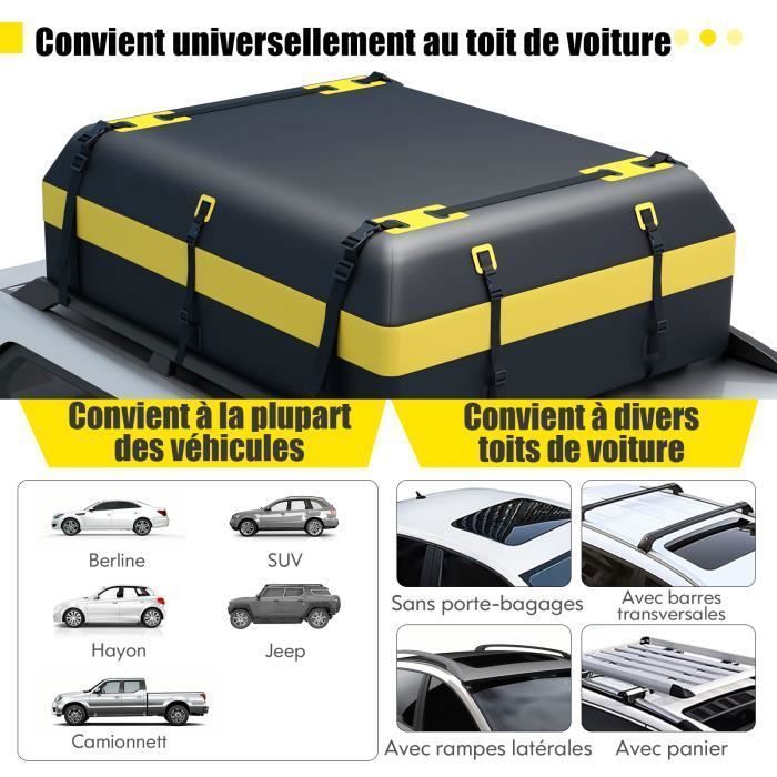 Bolsa impermeable para techo de coche COSTWAY de 600 L con 10 correas, 6 ganchos para puerta, cerradura, alfombrilla antideslizante y bolsa de almacenamiento.
