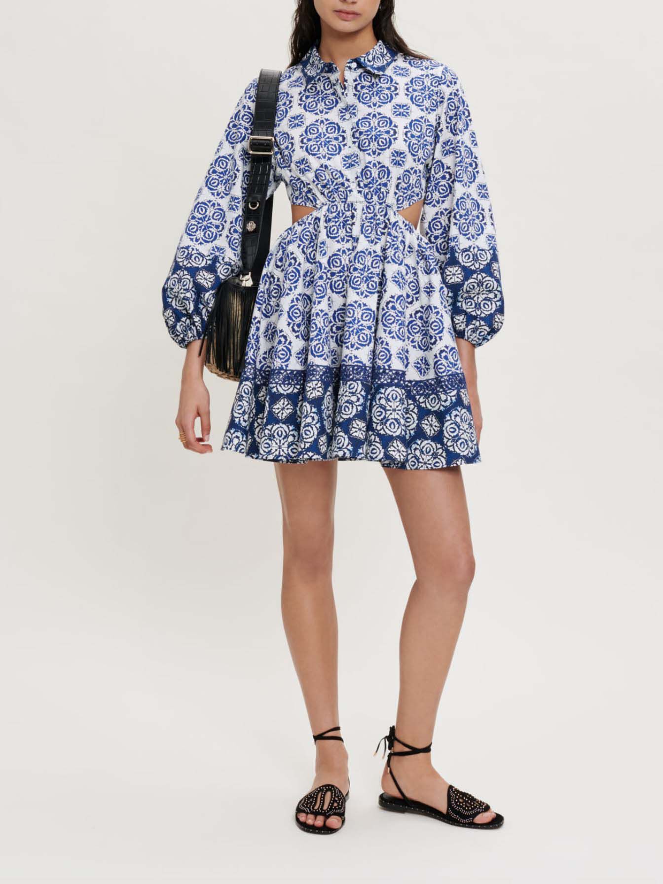 Rochie din poplin de bumbac imprimat - Indigo