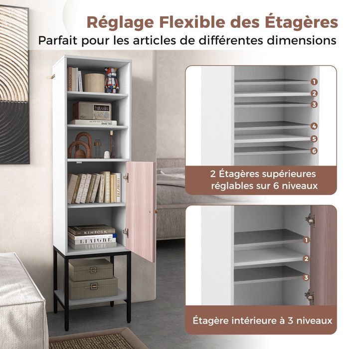 Mueble columna para baño COSTWAY con puerta, estante ajustable y almacenamiento inferior, para sala de estar, cocina, dormitorio, blanco.