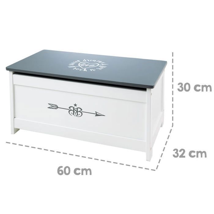 Baúl de juguetes de madera ROBA - Bebé estrella de rock - Tapa con bisagras - Blanco/Gris