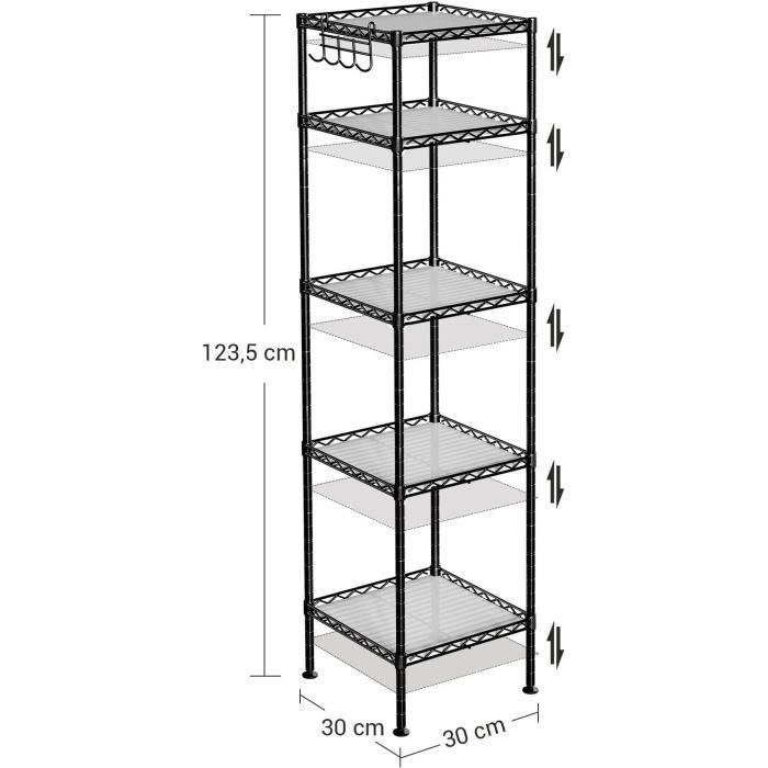 SONGMICS - Metalen badkameropbergkolom - Draagvermogen 100 kg - 5 kunststof planken - Zwart