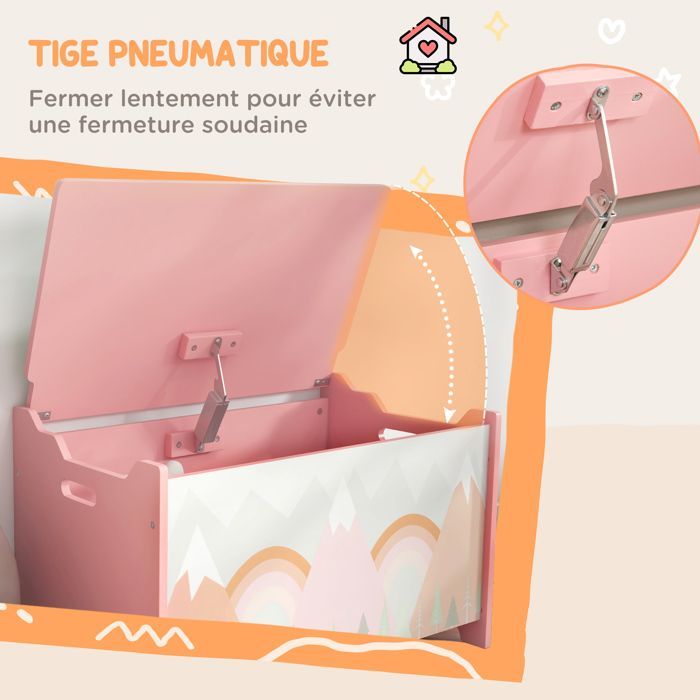 Coffre à jouet enfant - coffre de rangement enfant - ZONEKIZ - couvercle rabattable, motif de forêt - 60 x 37 x 39 cm - vert