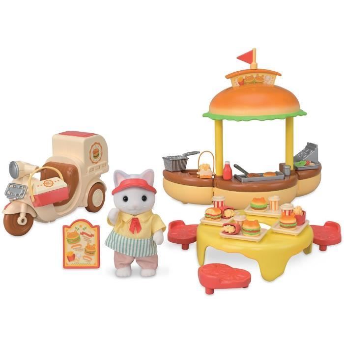 Gioco di ristorazione - SYLVANIAN FAMILIES - Chiosco di hamburger - Papà Gatto Latte e Scooter