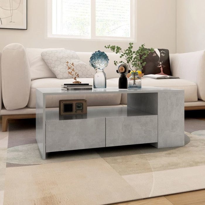 Mesa de centro vidaXL, cinza concreto, 102x55x42 cm, madeira engenheirada, 810921