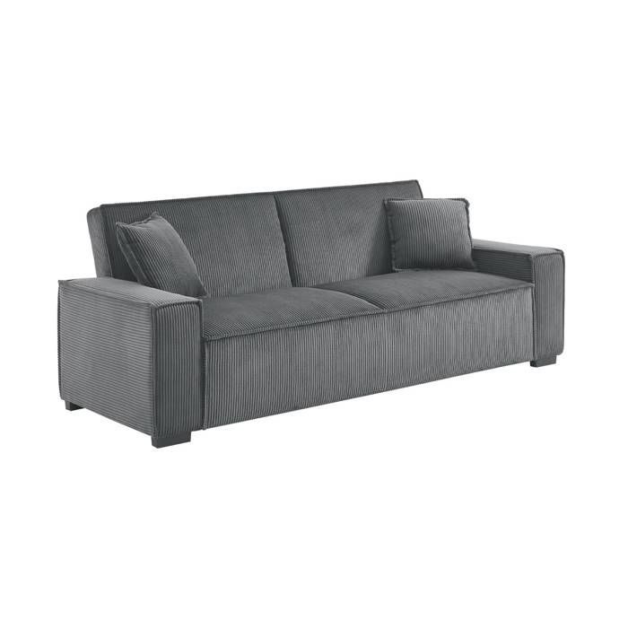 Sofá convertible de 3 plazas en pana gris oscuro, 231 cm de ancho x 96,5 cm de profundidad x 80 cm de alto.