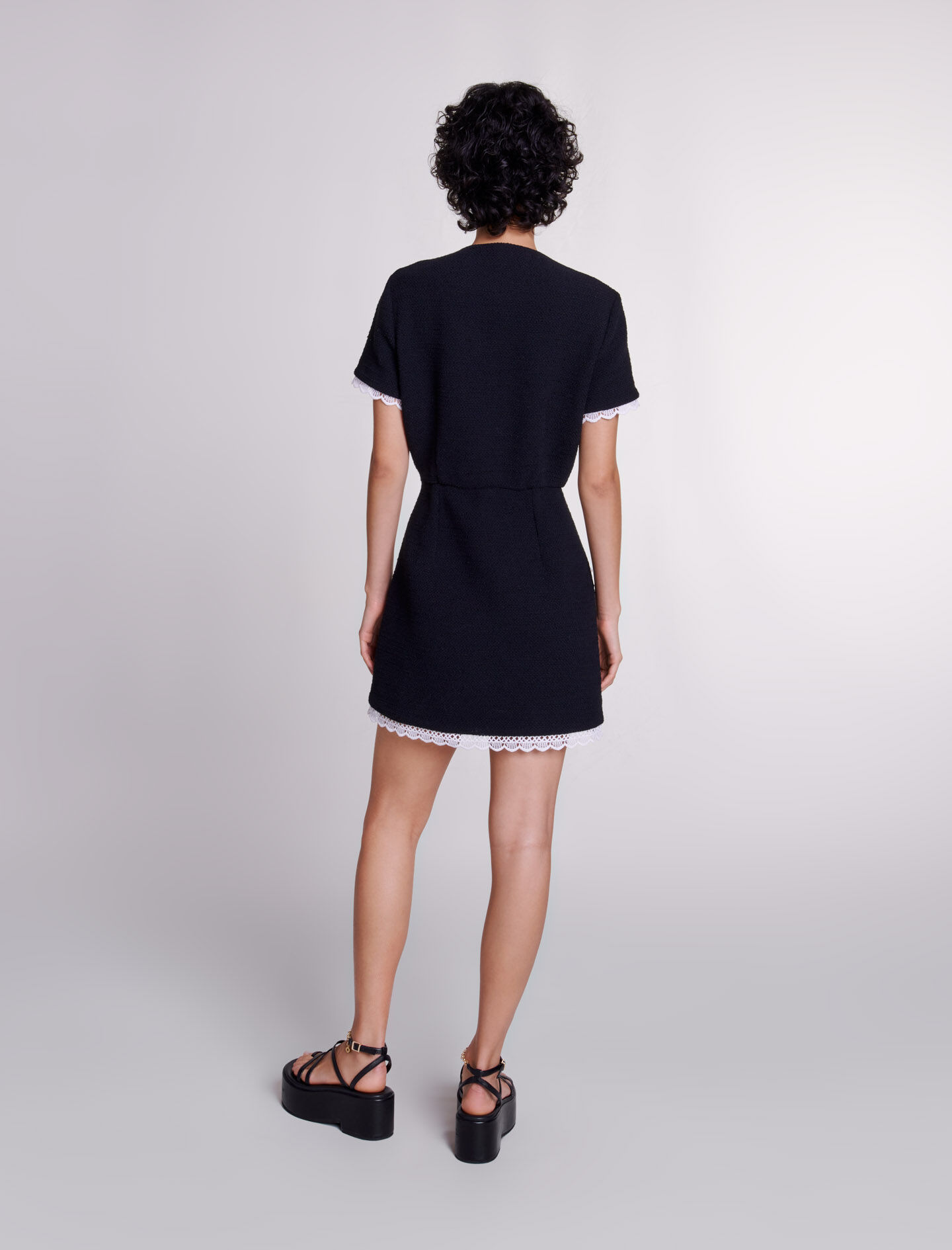 Rochie scurtă din tweed și cord - Negru