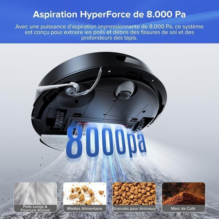 ROBOROCK Q7 L5+ Occasion 50% Neuf-Aspirateur Robot Laveur 8000 Pa,150min Autonomie,Vidange Automatique, Navigation LiDAR,App