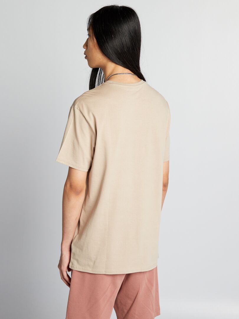 Camiseta de malha com gola redonda - BEGE
