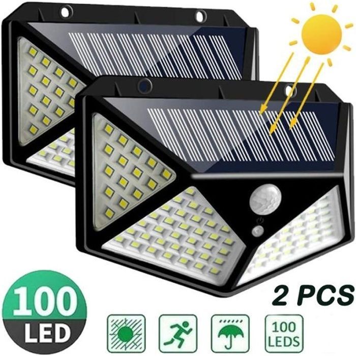 2 luces solares para exteriores - 100 LED y 2200 mAh - Resistente al agua, iluminación solar para exteriores de 270°