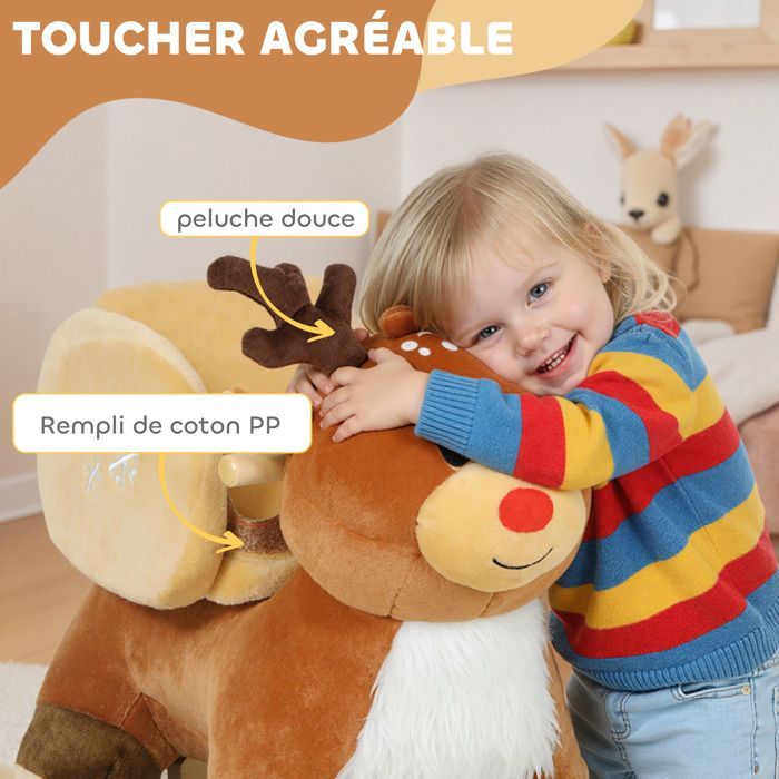 Children's Rocking Horse - AIYAPLAY - lullabies, safety belt - polyester - 65 x 35 x 59 cm - brown