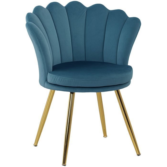 Sillón HOMCOM con forma de concha, silla de tocador en terciopelo con patas de metal dorado para sala de estar, dormitorio y comedor, azul
