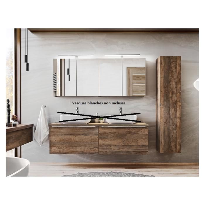 Badkamerset met dubbele wastafel van 160 cm + 4 kastjes - Rosario Oak