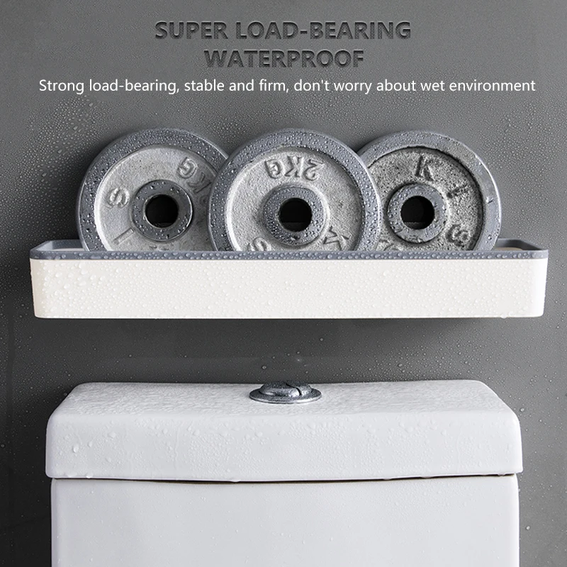 Étagère de rangement murale multifonctionnelle pour salle de bain ou toilettes, sans perçage, à suspendre au-dessus des toilettes.