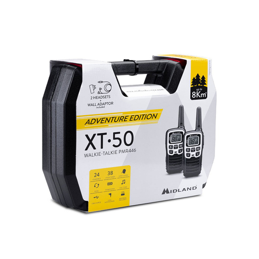 Stație walkie-talkie Midland XT50 Adventure, rază de acțiune de 8 km, cu husă și 2 căști