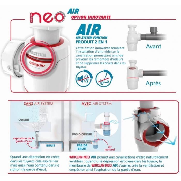 Sifone per lavello a doppia iniezione NEO AIR D40 con attacco per lavatrice - WIRQUIN - 30722145