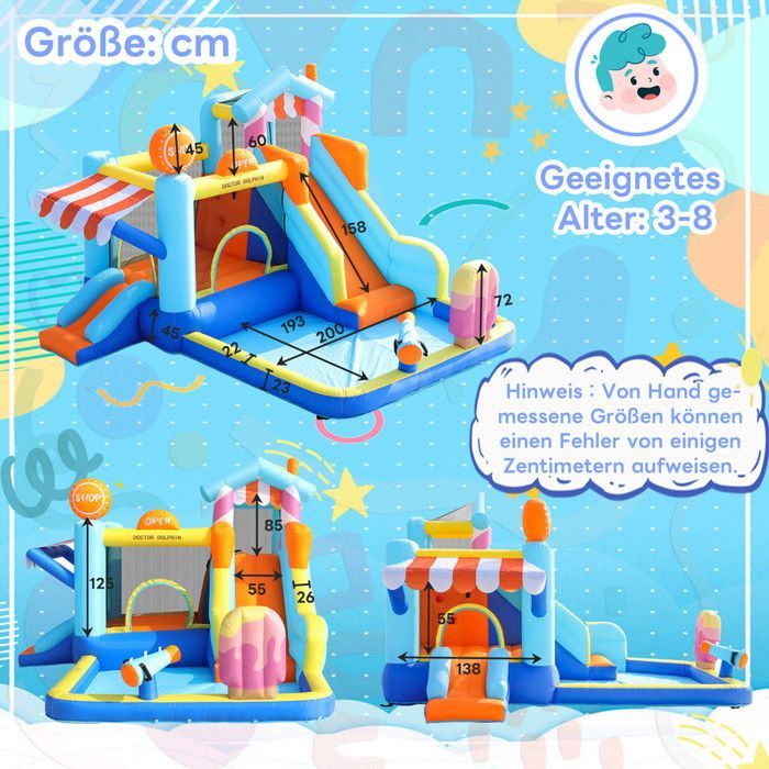 Opblaasbaar kasteel voor kinderen - Buitenwaterpark + trampoline - Waterglijbaan - Met 450W blower