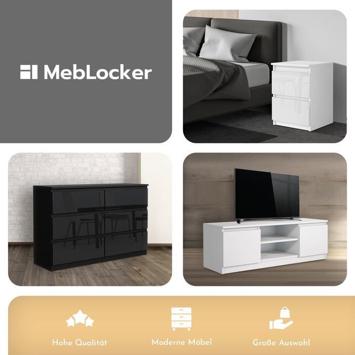 8-drawer chest - Meblocker - 140 cm - Spacious Storage Unit - Living Room, Office, Bedroom & Children's Room - White