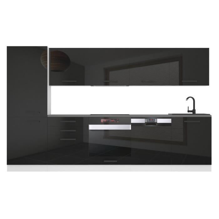 Cucina componibile completa Belini ROSA - 300 cm. Con piano di lavoro nero lucido.
