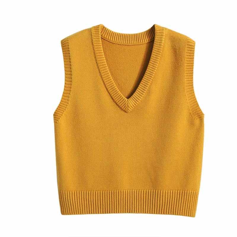 Chaleco de punto básico informal de primavera y otoño para mujer, sin mangas, holgado, con cuello en V, de color liso.