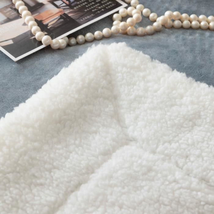 Manta de lã Sherpa DIKI 200 x 230 cm — Poliéster macio e reversível cinza/branco