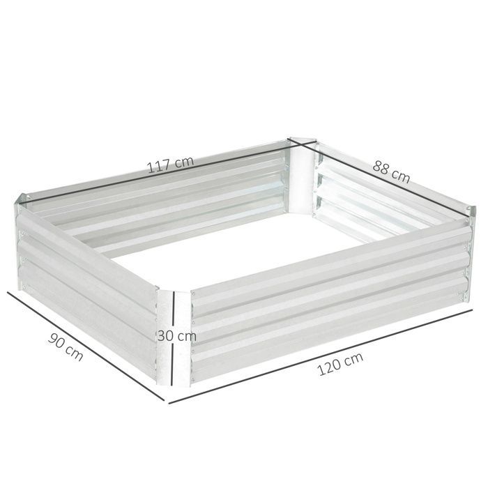 Huerto elevado Outsunny - protección contra malas hierbas y animales - acero galvanizado - 120 x 90 x 30 cm - plata