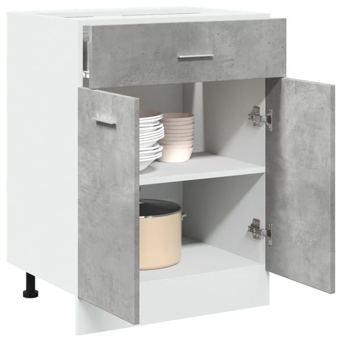 Mueble bajo vidaXL Lyon, gris hormigón, 60x46x81,5 cm, madera de ingeniería, almacenamiento para baño y cocina, mueble bajo fregadero, 856088