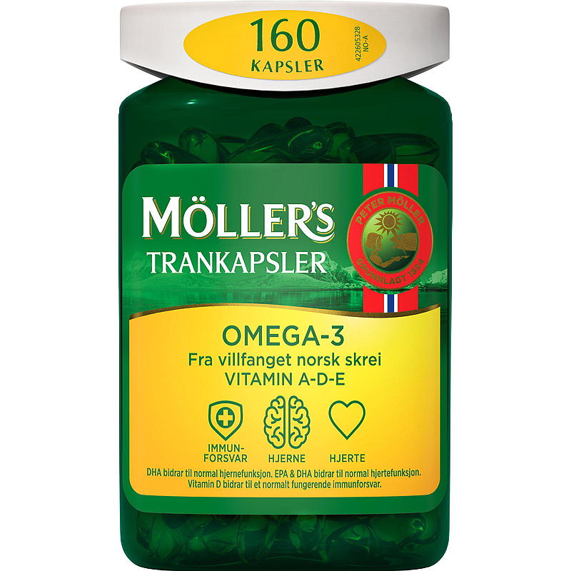 Möller's levertraan capsules Omega-3, 160 stuks.