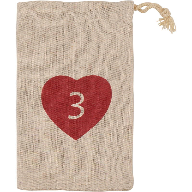 Hem Kalenderpåsar 12x20 cm 1-24 tyg med hjärta