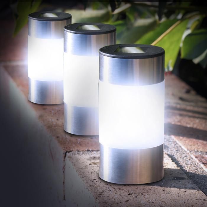 IDMARKET Juego de 8 bolardos solares de diseño 2 en 1 de acero inoxidable