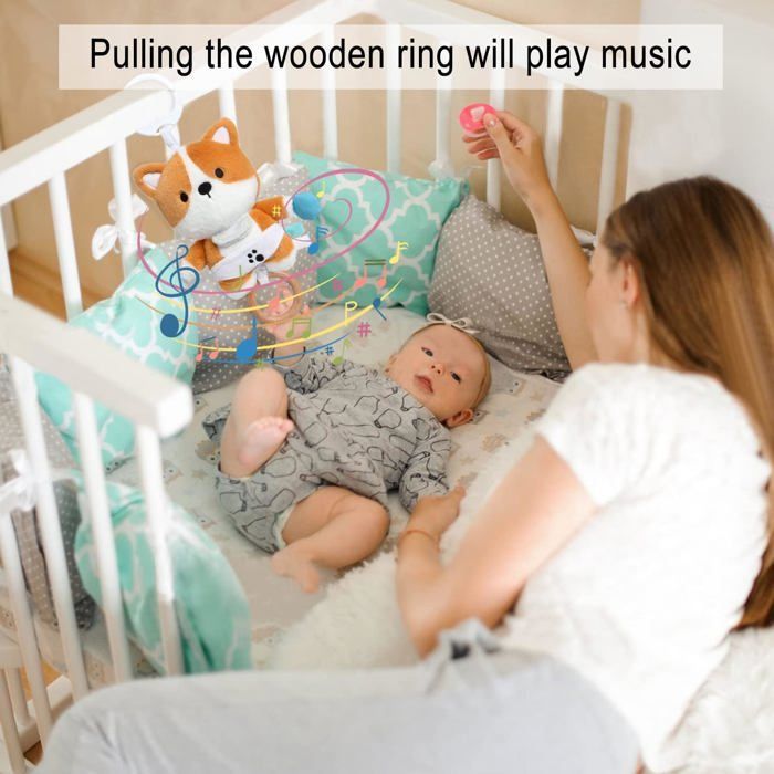 Raposa de pelúcia musical com música suave - Ideal para carrinhos de bebê e berços - Presente perfeito para bebês
