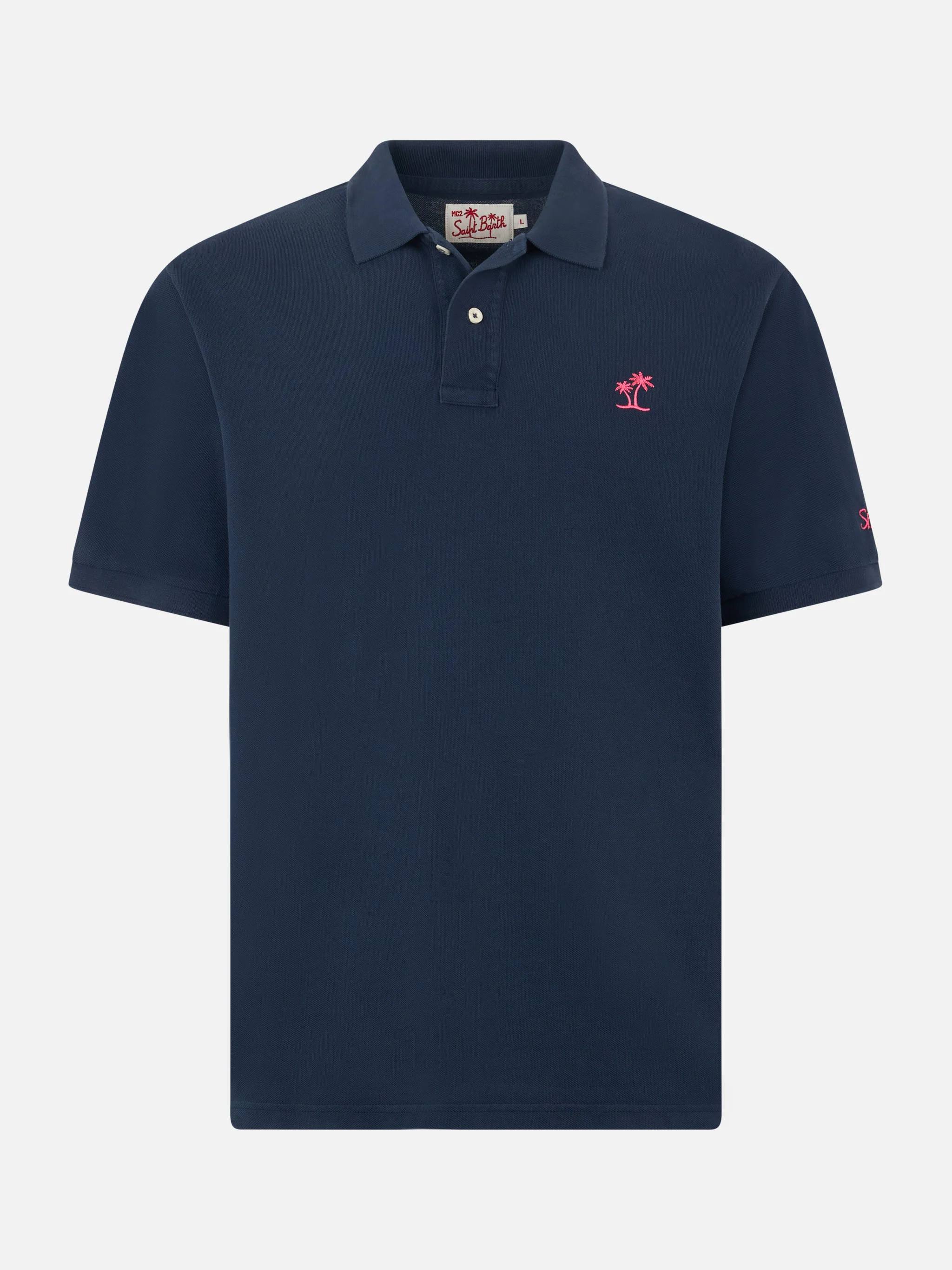 Herenpolo in blauw piqué met St. Barth-logo en vintage-effect.