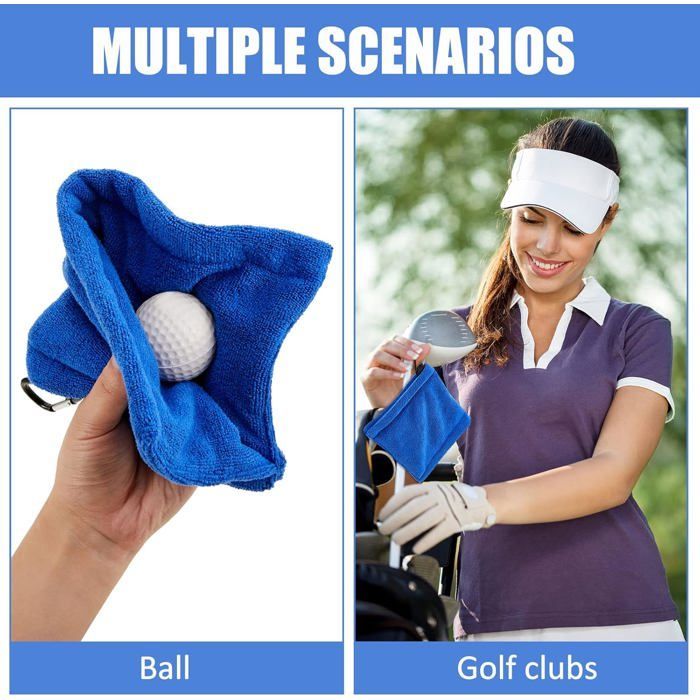 Set of 3 microfiber golf towels - Pocket size 14 cm with clip - Equipment/bag cleaning - Unisex - Black/Grey/Blue