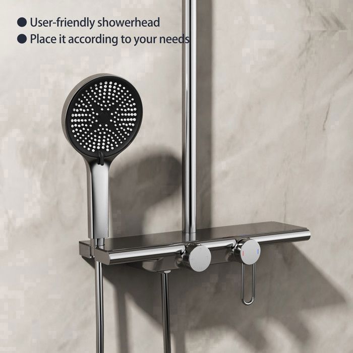 Chromen douchekolom met opbergplank en messing mengkraan met 3 functies - HOMELODY