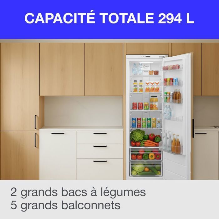 Continental Edison Einbaukühlschrank, 294 l – Umluftkühlung – Energieeffizienzklasse D – B 54 cm x H 177 cm x T 54,5 cm – Weiß