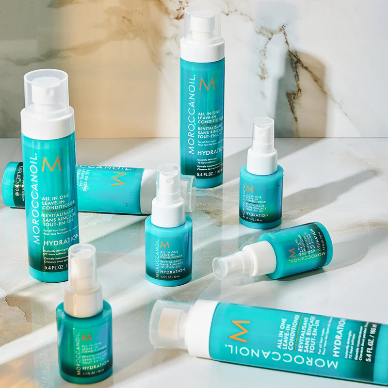 Condicionador em spray sem enxágue Moroccanoil Hydration para hidratação e brilho.