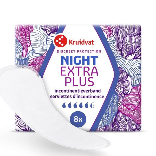 Vložky Kruidvat Discreet Protection Night Extra Plus pre inkontinenciu<br>Zdravotnícka pomôcka - 8 kusov