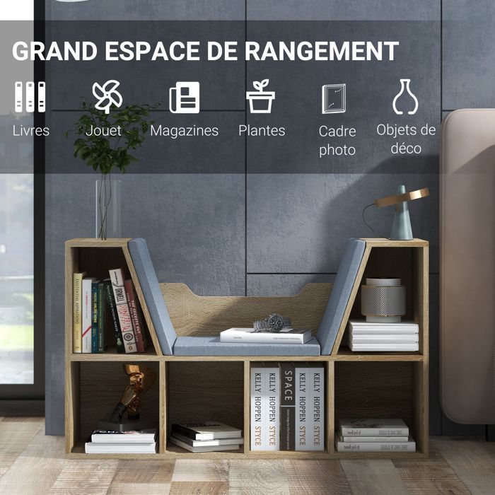 2-in-1 Boekenplankbank - HOMCOM - Kubusplank met 6 vakken, opbergmeubel voor de woonkamer - Hout - 102x30x61cm - Eikenhout