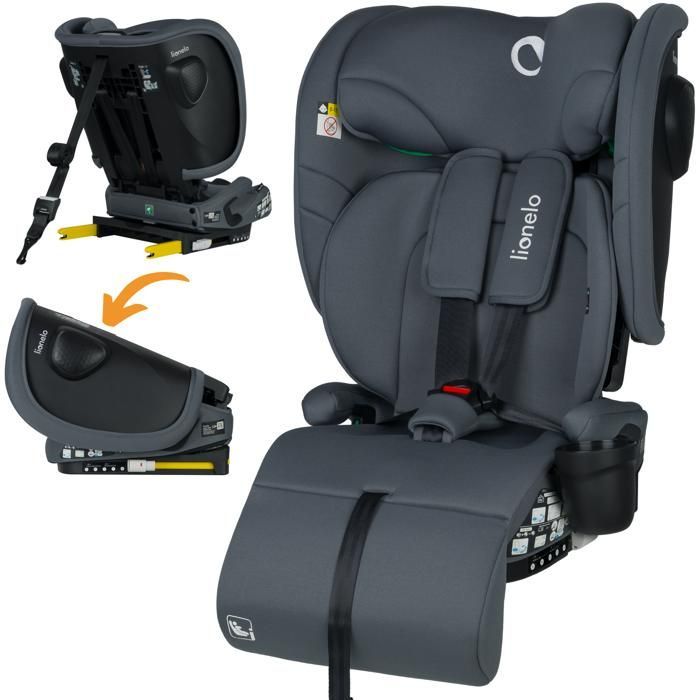 Seggiolino auto LIONELO Nelly i-Size 76-150 cm - ISOFIX - Pieghevole - Portabicchieri - Gruppo 1/2/3 - Grigio