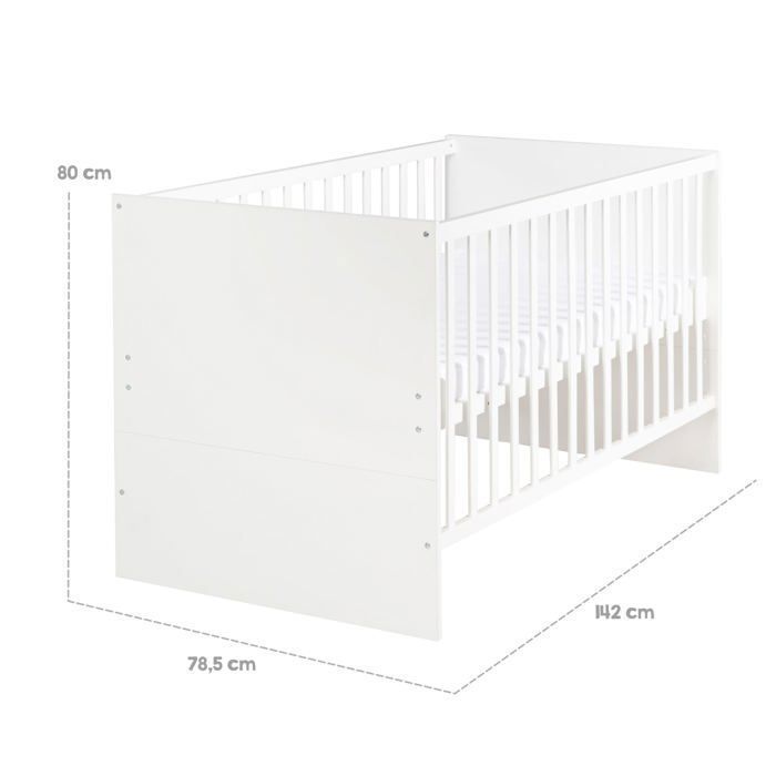 Chambre bébé complète ROBA Anton - Lit évolutif 70x140 cm + Commode à langer + Armoire 2 portes - Blanc