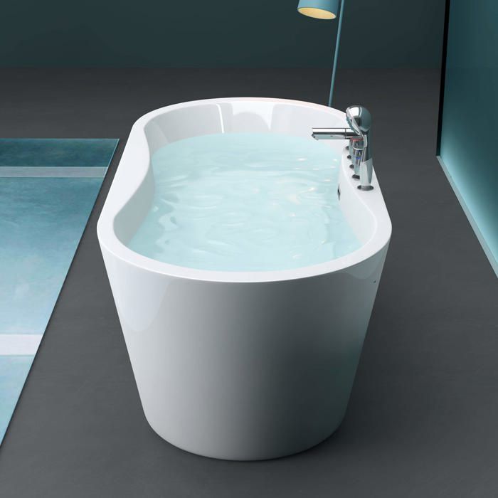 Baignoire îlot acrylique blanc ovale 170x80x63cm - MAI & MAI - Classique - Robinetterie et trop plein inclus