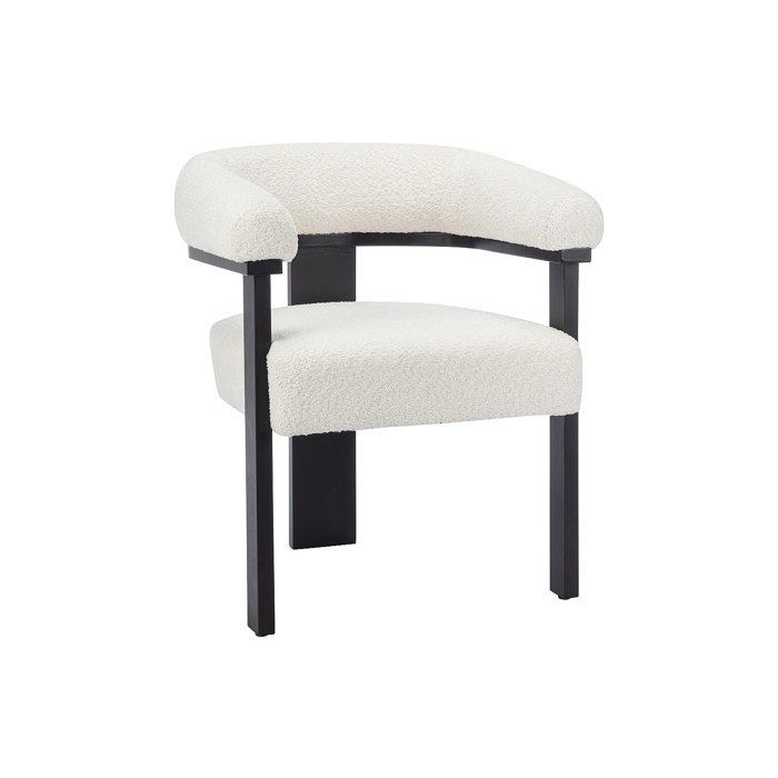 Silla con reposabrazos en tejido bouclé y madera de caucho negra - Blanca - LIVELIA