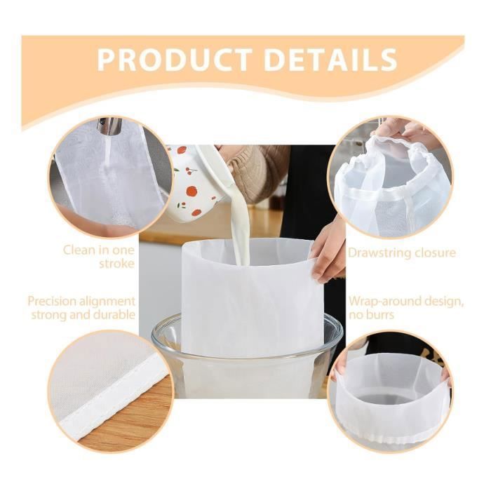 Sacchetti filtro riutilizzabili a maglia fine per la preparazione del caffè, varie misure, in poliestere resistente, con coulisse, filtro permanente per caffè.