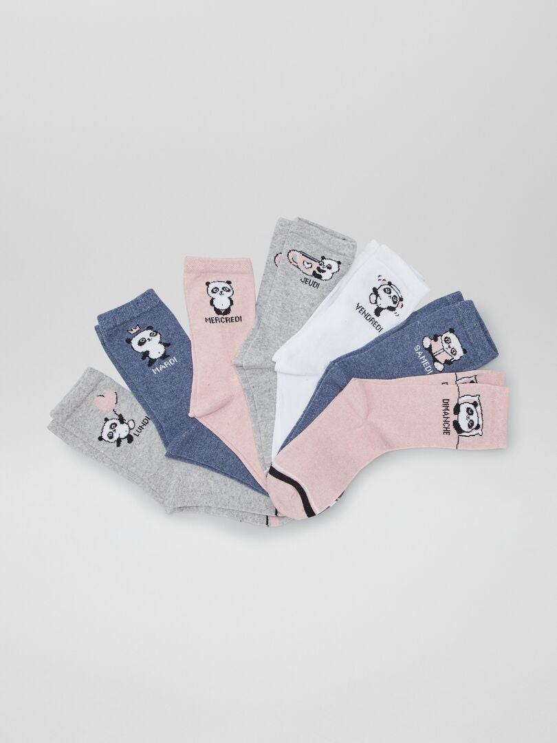 Set van 7 paar sokken met panda-print - grijs