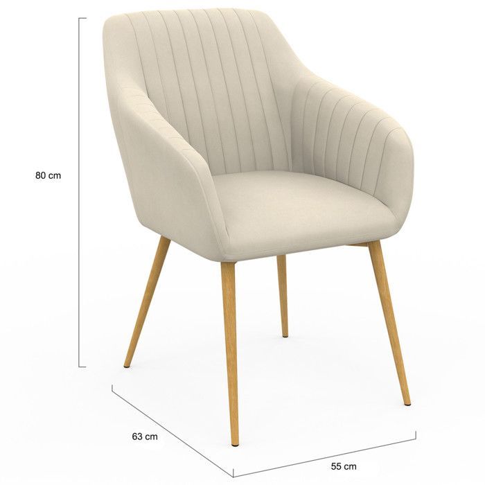 IDMARKET Juego de 2 sillas de comedor JANY, tapizadas en terciopelo beige con patas efecto madera.