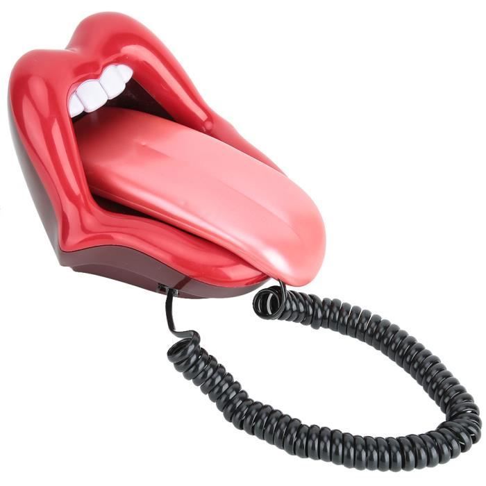Telefono fisso - SONEW - Modello con linguetta rossa - Con filo - Funzione luce lampeggiante - Design accattivante