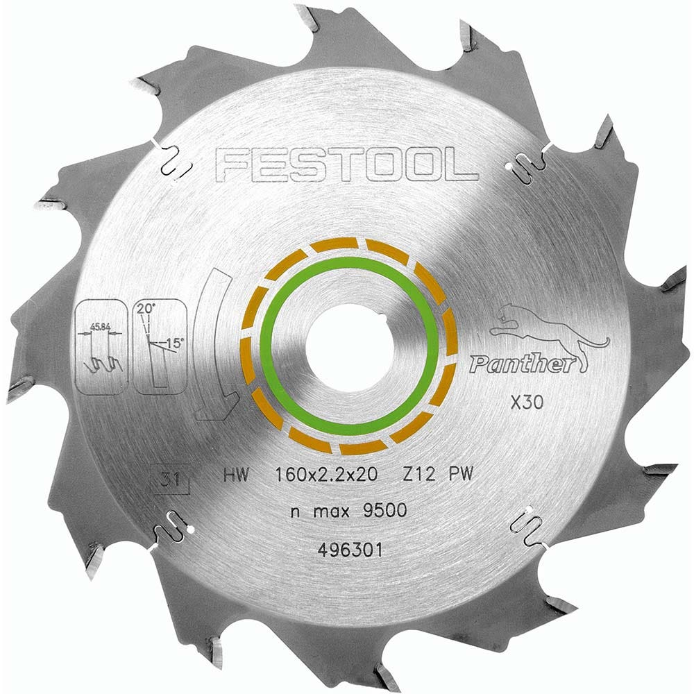 FESTOOL 160 mm 12-Zahn-Hartmetall-Sägeblatt zum Schneiden von Holz - PANTHER