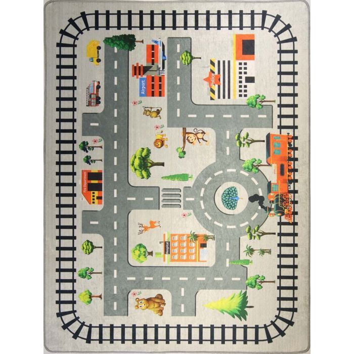 Alfombra Zoo Circuit - Gris - Suave al tacto - Antideslizante - Lavable a máquina