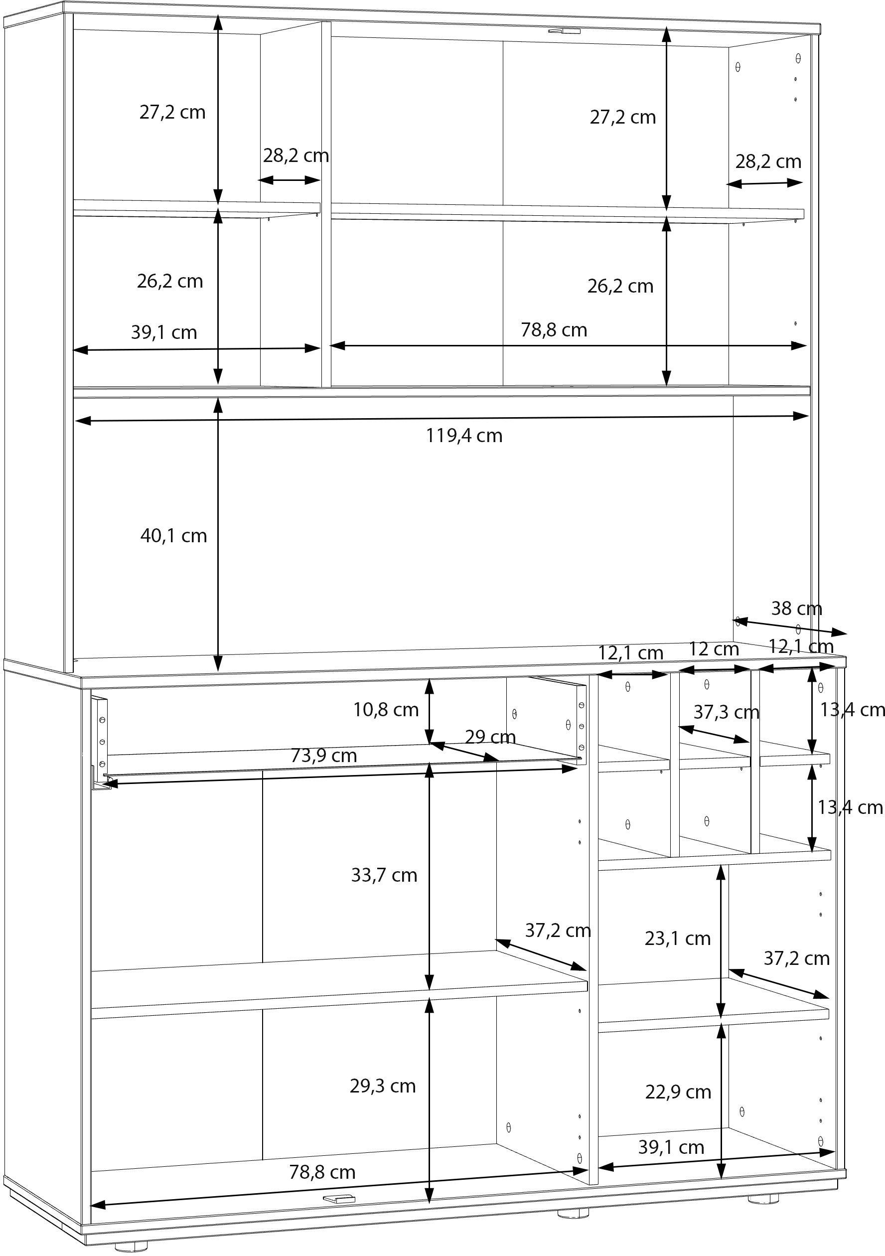 Aparador de cocina - MANTEK - 122,8 x 41,5 x 183 cm - Roble / Negro - Estilo industrial - Iluminación LED incluida